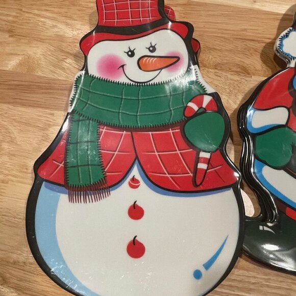 Set of 6, 3 Santa & 3 Snowman Melamine Serving Trays or Plates  * - Picture 3 of 6